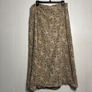JM Studio 100% Silk Floral Berry Maxi Skirt Taupe Grey Size L Botanical Cottage